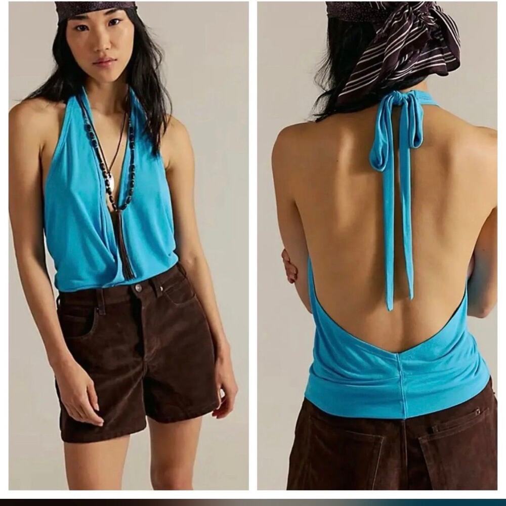 Free People Liza Halter Top in Turquoise Touch Size M